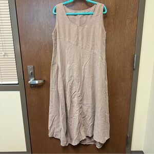 Women’s sleeveless midi swing dress L? Taupe beige cottagecore boho hippie